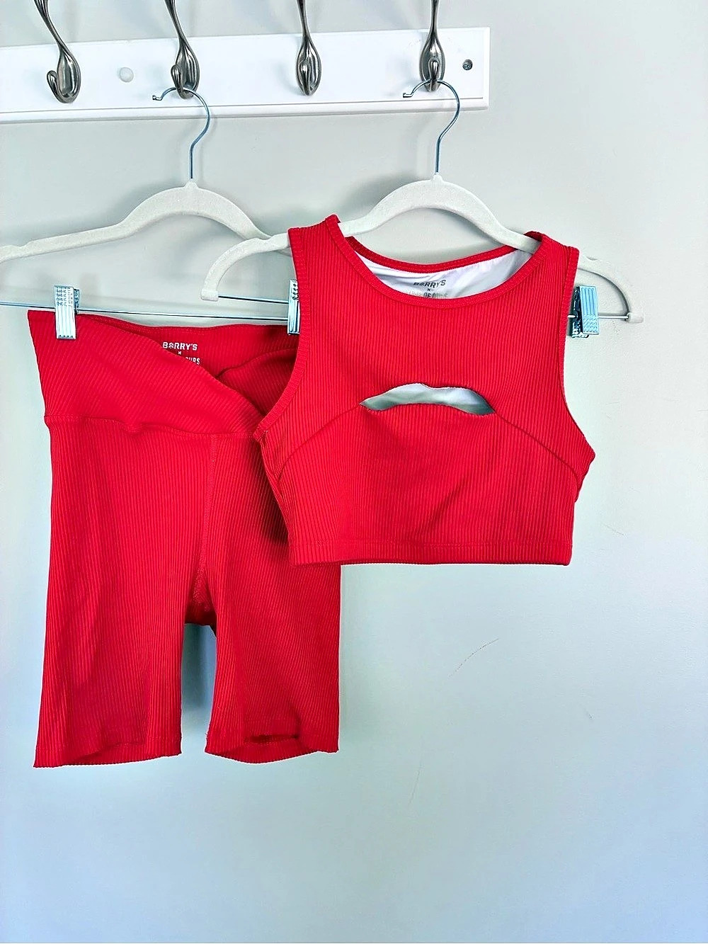 Barry's Year of Ours Ribbed Crop Top & Shorts Set in Red Size Medium Like New